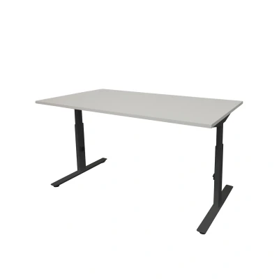 Afbeelding van Linesto Plus bureau, hoogte instelbaar (65 85cm) met 140x80cm licht grijs 25mm blad en zwart (RAL9005) t poot frame rechte tenen
