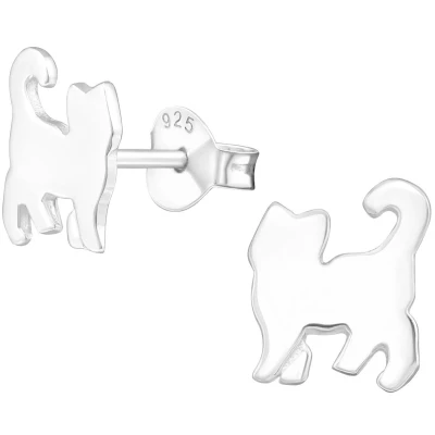 Afbeelding van JoyS Zilveren kat poes oorbellen 7 x 8 mm massief egaal zilver kitten oorknoppen