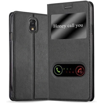 Afbeelding van Cadorabo Hoesje geschikt voor Samsung Galaxy NOTE 3 in KOMEET ZWART Beschermhoes met magnetische sluiting, standfunctie en 2 kijkvensters Book Case Cover Etui