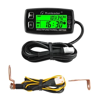 Afbeelding van Runleader Digitale Uurmeter Tachometer, Motor Temperatuur Gauge met Alert Temp, 3 Backlights Display voor Generator Sneeuwscooter Gazon Tractor Pit Bike Compressor Marine Jet Ski (RL HM035A1)