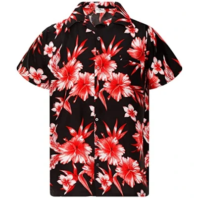 Afbeelding van King Kameha Funky Hawaïaans shirt voor heren, casual, button down, zeer opvallend, korte mouwen, vakantie, palmen, mono, wild, tropische bloemen, uniseks, XL