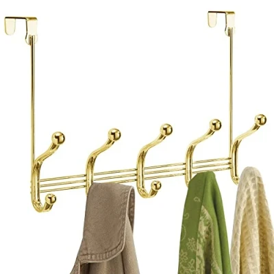 Afbeelding van iDesign York Lyra kapstok met 5 dubbele haken, deurrek voor jassen, sjaals, tassen, handdoeken, etc. gemaakt van metaal, goud, 39,37 x 13,34 27,94 cm
