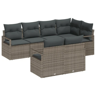 Afbeelding van vidaXL 7 delige tuin Sofa Set met Kussens Grijs Poly Rattan