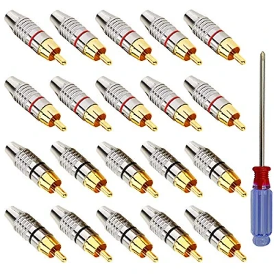 Afbeelding van QitinDasen 20 stuks RCA mannelijke stekkers, vergulde luidspreker, phono cinch stekker, audio video in line jack adapter, voor multimedia en CCTV (rode zwarte cirkel)