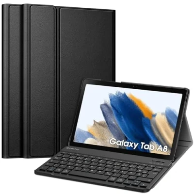 Afbeelding van Fintie toetsenbordhoes voor Samsung Galaxy Tab A8 10,5 inch 2022/2021 SM X200/X205/X207, met magnetisch afneembaar Duits lay out toetsenbord, zwart