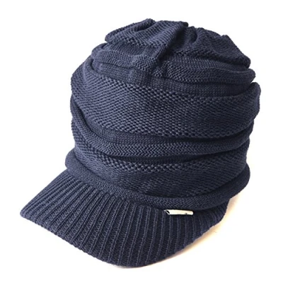 Afbeelding van CHARM Mens Brimmed Knit Beanie Womens Summer Slouchy Visor Hat Winter Slouch Hats Warm Baggy Caps Navy