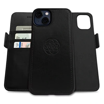 Afbeelding van Dreem Fibonacci iPhone 13 Portemonnee Hoesje / 2 in 1 Schokbestendig MagSafe Compatibel en Afneembaar Luxe Vegan Lederen Folio met RFID Kaartbescherming Multi Standaard [Zwart]