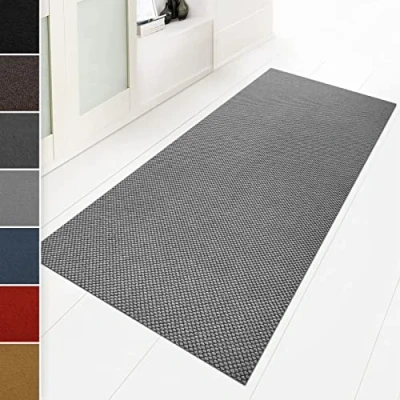 Afbeelding van Floordirekt schoonloopmat, 80 x 200 cm, grijs, ideaal als vuilvangmat op maat, tapijt voor hal en keukentapijt, wasbaar, antislip, per meter (Hong Kong)