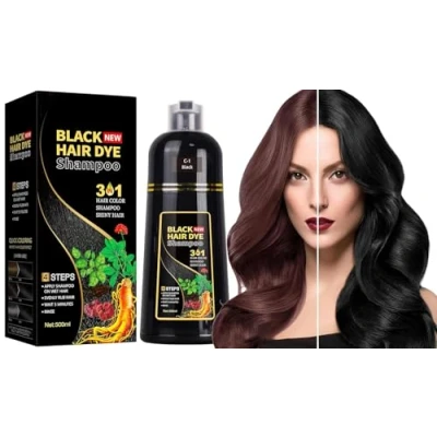 Afbeelding van black hair Dye Shampoo, 500 ml zwarte haarkleuring, haarkleurshampoo voor grijs haar, directe haarkleurshampoo, instant shampoo mannen en vrouwen, zwart