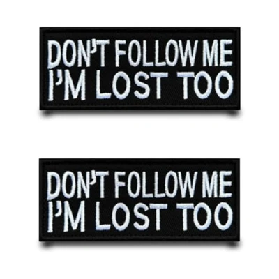 Afbeelding van Dont Follow Me I&#039;m Lost Too, grappige vlagpatch geborduurde embleem met klittenband, tactische militaire applicatie voor jas, rugzakken, kleding, tassen, vest, 2 stuks