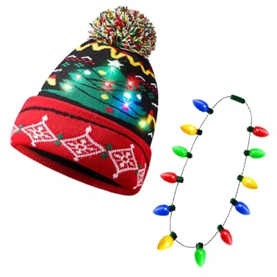 Afbeelding van JOYIN Gebreide muts met ledverlichting, 12 lampen, voor Kerstmis, vakantie
