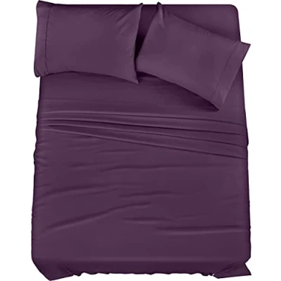 Afbeelding van Utopia Bedding Kingsize lakenset 4 delig beddengoed geborsteld microvezel krimp en vervagingsbestendig gemakkelijk te onderhouden (kingsize, paars)