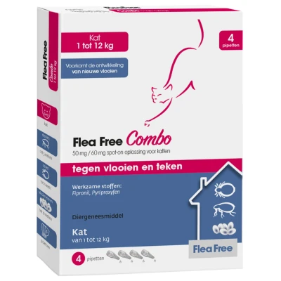Afbeelding van Flea Free Spot on Combo Anti Vlooien en Teken Druppels Kat 4 pipetten