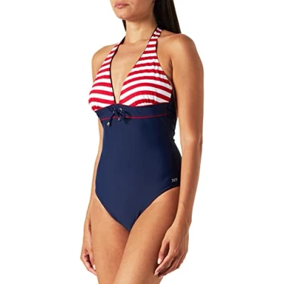 Afbeelding van Haute pression Y1006 Eendelig badpak voor dames, gestreept, marineblauw (gestreept rood), 40
