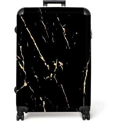 Afbeelding van NoBoringSuitcases.com® Koffer groot Reiskoffer lichtgewicht Marmer Zwart Goud Luxe Marmerlook Rolkoffer met 4 wielen Grote trolley XL 98 liter bagage