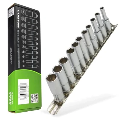 Afbeelding van Steeksleutelset lange moerdoppen 1/4 inch dopsleutels 4 13 mm zeskant set steekmoer 6 kant inzet moersleutel