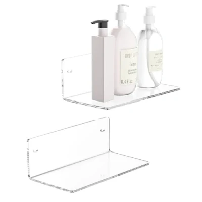 Afbeelding van Sezanrpt 20 cm helder rek voor muur, acryl kleine bewegende plank, thuis wandplank organizer kameropslag, kamerdecoratie, ruimtebesparing, 10 diepte, 2 stuks