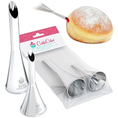 Afbeelding van CukkiCakes Set van 2 spuitmonden voor het vullen cupcakes, muffins, donuts, taarten, profiteroles (opening 6 en 8 mm), compatibel met spuitzak, gemaakt in Korea