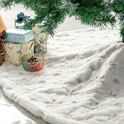 Afbeelding van Deggodech Witte bont kerstboom rok basis cover met gouden pailletten sneeuwvlok 78 cm sneeuw pluche mat voor Kerstmis Nieuwjaar partij vakantie woondecoraties (goud, 78,0 cm)