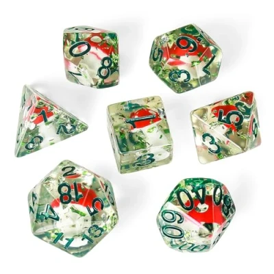 Afbeelding van OriCraft DND Paddenstoelen dobbelstenen set met champignons binnenin Dungeons and Dragons polyedrische RPG D20 7 Halloween
