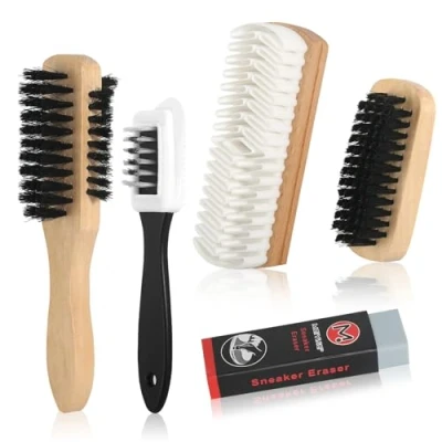 Afbeelding van suède borstel voor schoenen, set van 5 stuks, veelzijdig inzetbare borstels, suède, verzorgingsborstel, nubuckleer, crêpeborstel met gum nubuck