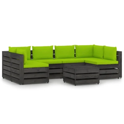 Afbeelding van 7 delige Loungeset met kussens grijs geïmpregneerd hout