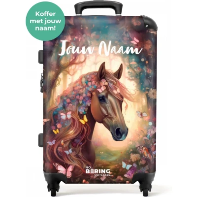 Afbeelding van NoBoringSuitcases.com® Kindertrolley meisjes paard trolley koffer kinderen Reiskoffer roze lichtgewicht met 4 wielen Kindervalies Grote XL 20 kg bagage