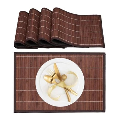 Afbeelding van Relaxdays placemat set van 4 bamboe 45 x 30 cm antislip bruin