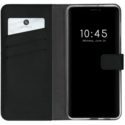 Afbeelding van Apple iPhone 13 Pro Max Hoesje Echt leder Selencia Bookcase Zwart Telefoonhoesje