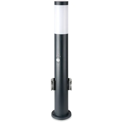 Afbeelding van LED Tuinverlichting met Bewegingssensor 2 Stopcontacten Staande Buitenlamp E27 Fitting Rond Mat Grijs Aluminium 60cm