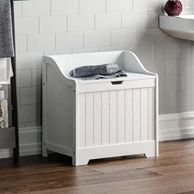 Afbeelding van Home Discount Priano Badkamerkast opbergkast borst wasmand houten eenheid wit
