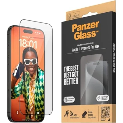 Afbeelding van PanzerGlass™ Ultieme Krasbestendige Screenprotector voor Apple iPhone 15 Pro Max Ultrabrede pasvorm en Kristalhelder Display