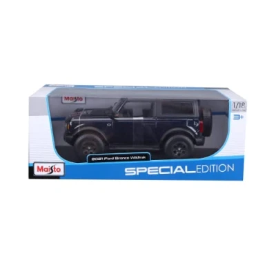Afbeelding van 2021 Ford Bronco Wildtrak Dark Blue Metallic with Gray Top Special Edition 1/18 Diecast Model Car by Maisto 31456