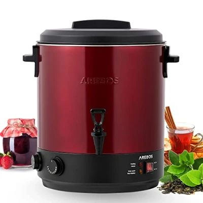 Afbeelding van AREBOS Inmaakketel 28 L 1800 W Timer en Thermostaat Rood / Zwart