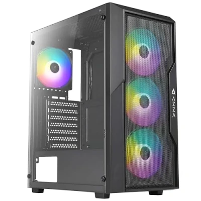Afbeelding van Azza Boitier Moyen Tour ATX Fighter RGB met vitrage (Noir) (ATX, ITX, mATX), PC behuizing, Zwart