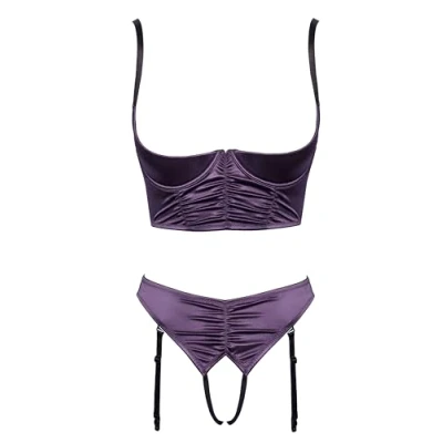 Afbeelding van Cottelli Collection Open Lingerie Set in Gegolfde Look Ondeugende met Kruis en Verstelbare Jarretels Maat 85C/L