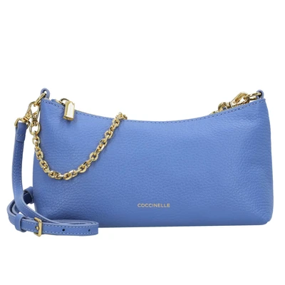Afbeelding van COCCINELLE Leren Schoudertas Aura Mini Bag Grained Leather Azul Blauw