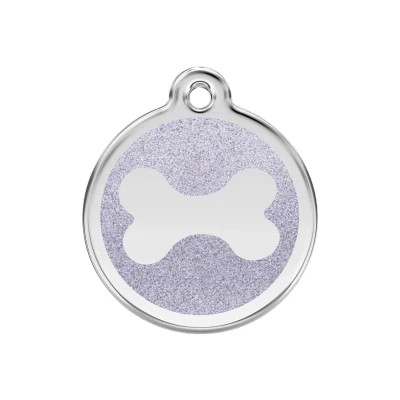 Afbeelding van Bone Silver glitter hondenpenning medium/gemiddeld dia. 3 cm RedDingo