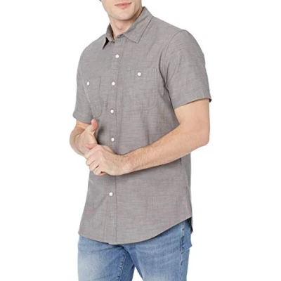 Afbeelding van Amazon Essentials Men&#039;s Chambray shirt met korte mouwen, Donker Grijs, XL