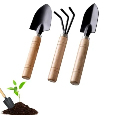 Afbeelding van tuingereedschapsset, 3 delige tuinschep, klein, houten handvat, handheld tuinset voor bonsai, gereedschap, planten, potbloemen