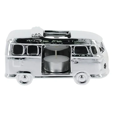 Afbeelding van BRISA VW Collection Volkswagen T1 Bulli bus theelicht kaarsenhouder, tafeldecoratie van keramiek 1:28 (Classic Bus/zilver)