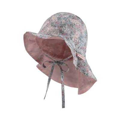 Afbeelding van Sterntaler Millefleurs Zonnehoed met nekbescherming en bindband, grijsblauw, 49 cm