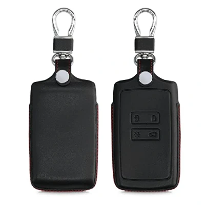 Afbeelding van kwmobile autosleutelhoes geschikt voor Renault 4 knops Smartkey autosleutel (alleen Keyless Go) Hoesje in zwart / rood Leren hoes