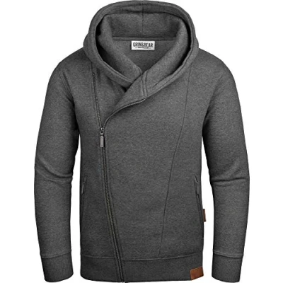 Afbeelding van Grin&amp;Bear Heren capuchonpullover hoodie met schuine ritssluiting GEC016, antraciet, L