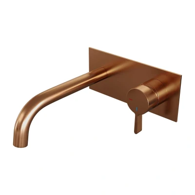 Afbeelding van Brauer Copper Edition Wastafelmengkraan inbouw gebogen uitloop links hendel middel dik afdekplaat model E 1 PVD geborsteld koper