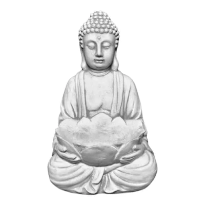 Afbeelding van gartendekoparadies.de Boeddha met lotusbloesemschaal, stenen figuur, H. 30 cm, 6 kg, vorstbestendig, van gegoten steen voor buiten, grijs