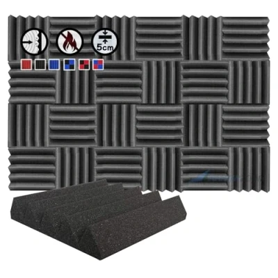Afbeelding van Arrowzoom 24 Acoustic Panelen Geluidsabsorberende akoestische Wedge Correctie Vlamvertragende Audio Behandeling schuimpanelen 25x25x5cm Zwart
