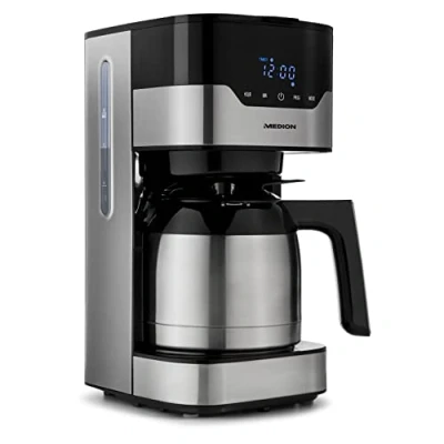 Afbeelding van MEDION koffiezetapparaat met thermoskan en timer (filterapparaat, 8 10 kopjes, 1,2 liter, 900 watt, 3 standen, warmhoudfunctie, timer, anti druppel, display, MD18458) roestvrij staal