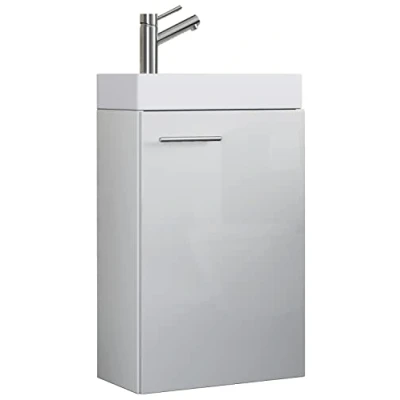 Afbeelding van VCM 2 delige badkamermeubelset Gastentoilet Badkamerwastafel Klein Smal Slito