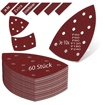 Afbeelding van KSP Tec │60 stuks schuurpapier driehoekige schuurschijven + 12 schuurstrips │Delta schuurdriehoeken │ 105 x 152 mm Klittenbandschuurpads multischuurpads (105 mm)